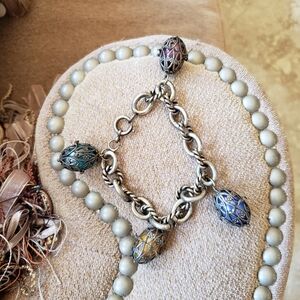 Elegant Fabergé Egg Style Charm Bracelet with Multicolor Accents